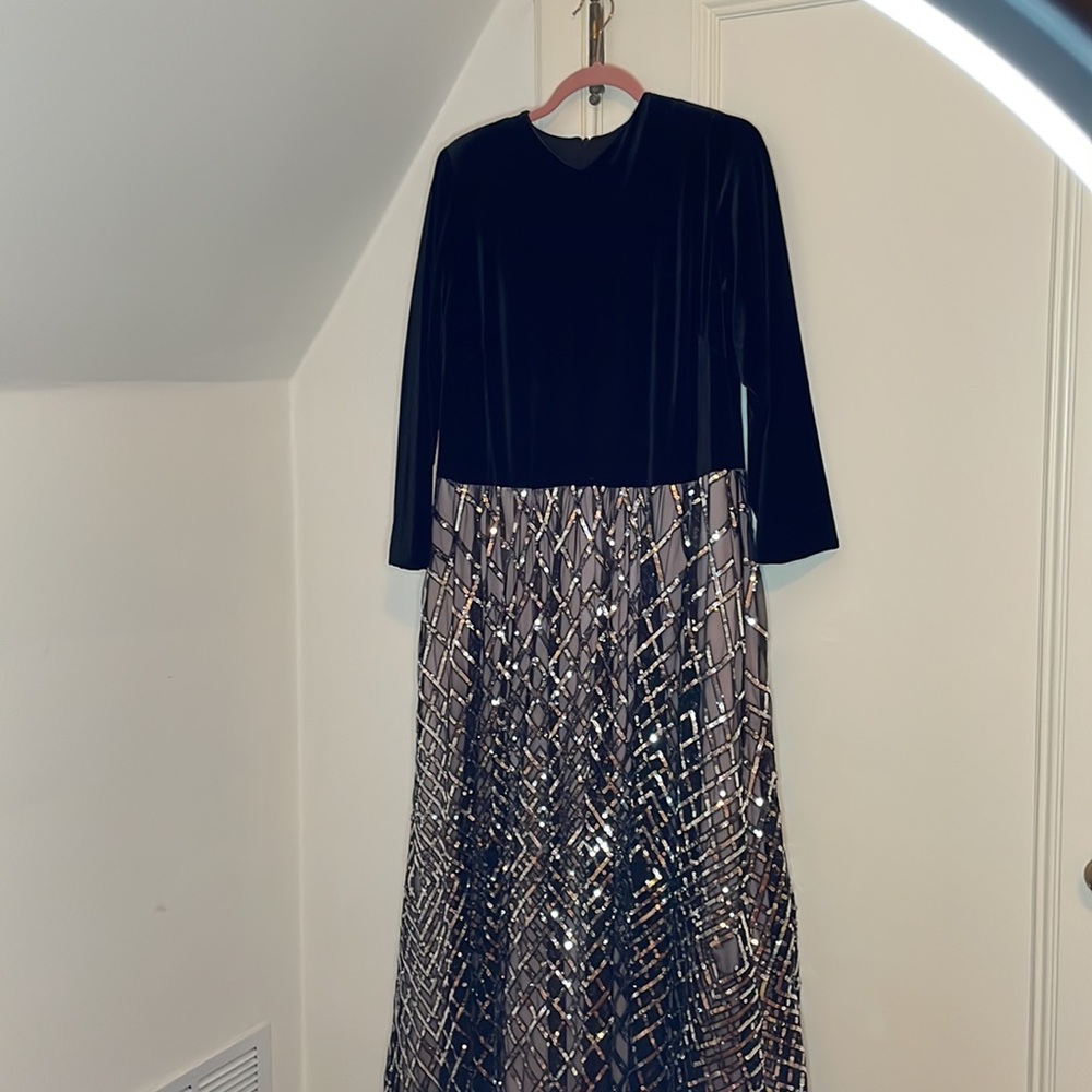 Womens sequin gown with custom made velvet top